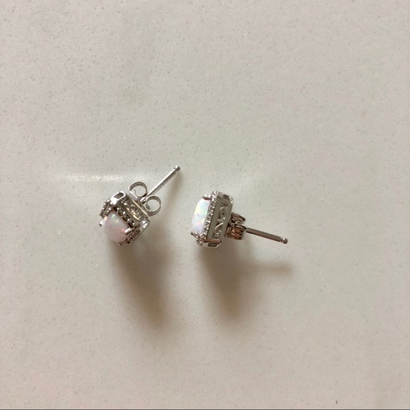 Lab-Created Opal and White Sapphire Stud Earrings - Picture 5 of 5
